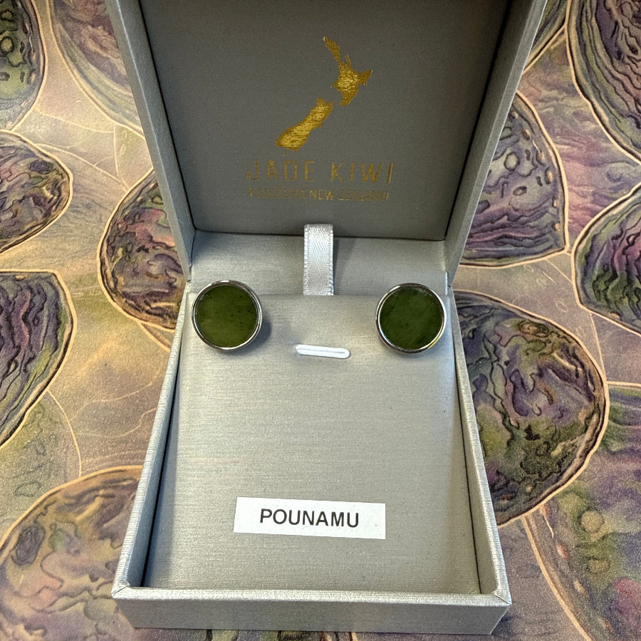 Pounamu Cufflinks Rhodium Plated Sterling Silver