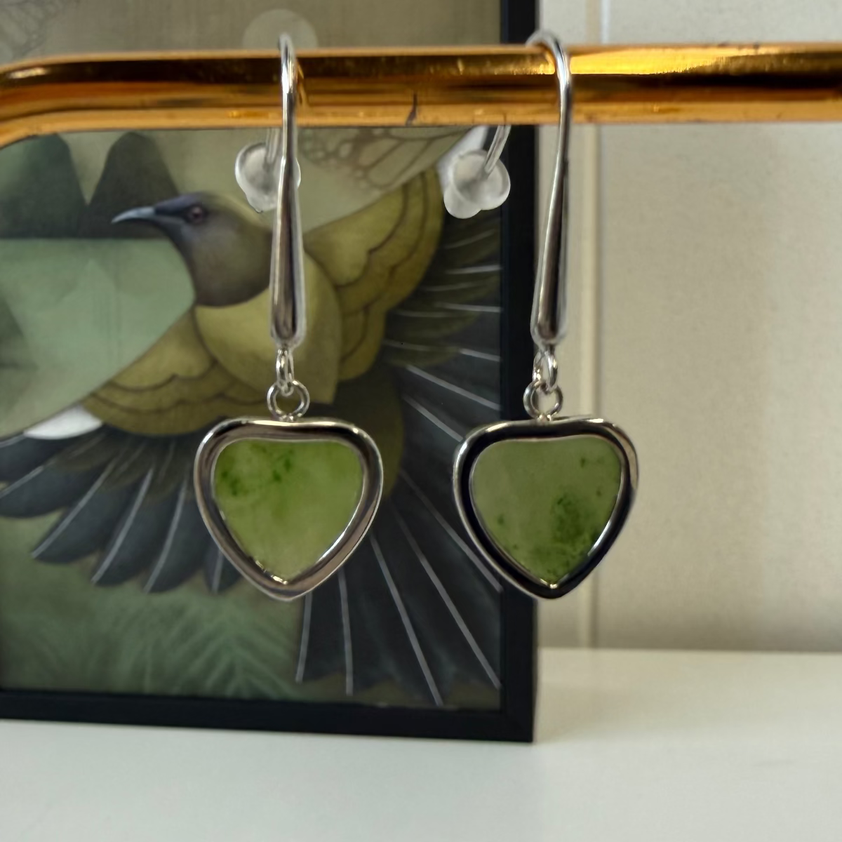 Contemporary Pounamu Heart Earrings