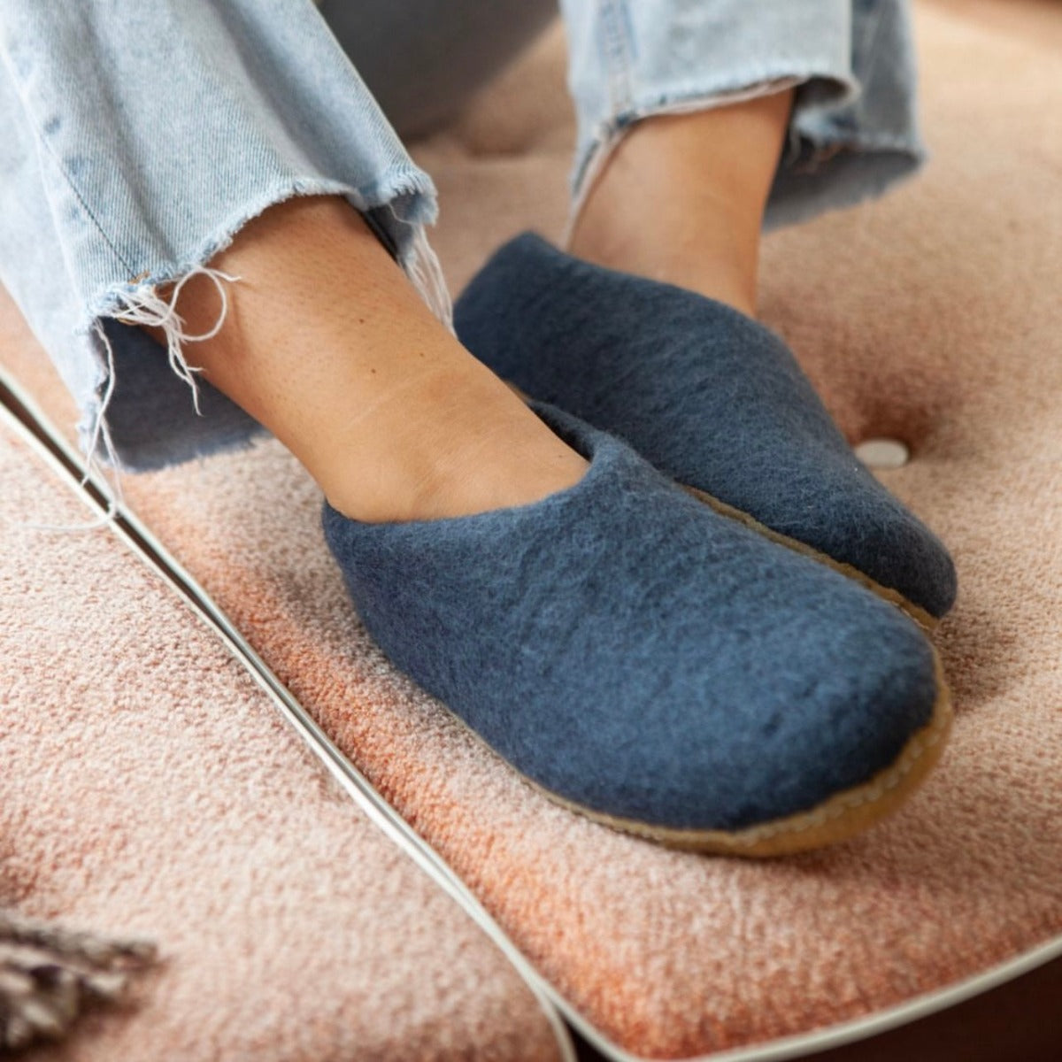 Blue Toestie Slippers - Leather Sole