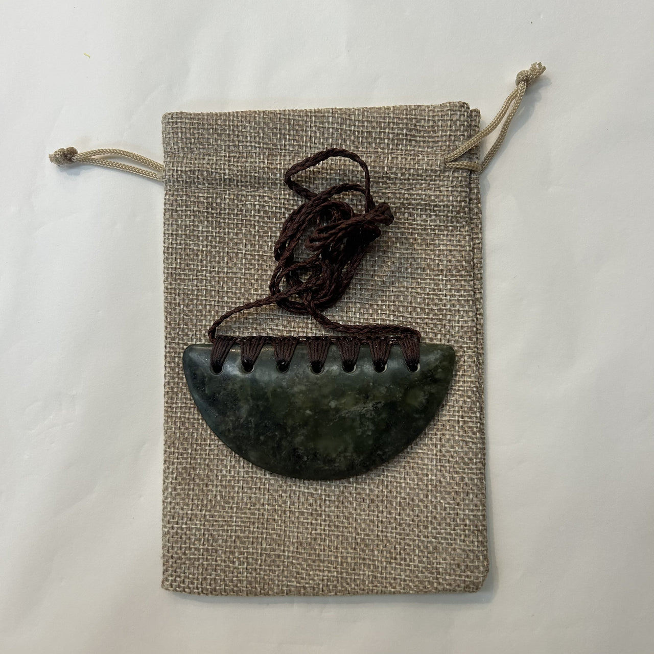 Pounamu Breast Plate - Medium - Brown cord