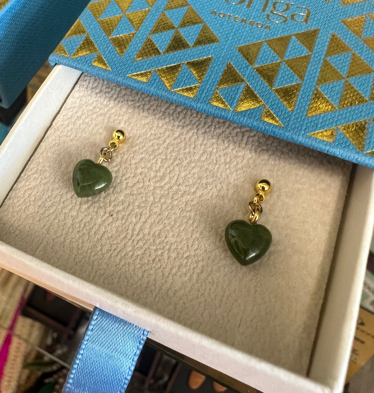 Greenstone Heart Stud Earrings
