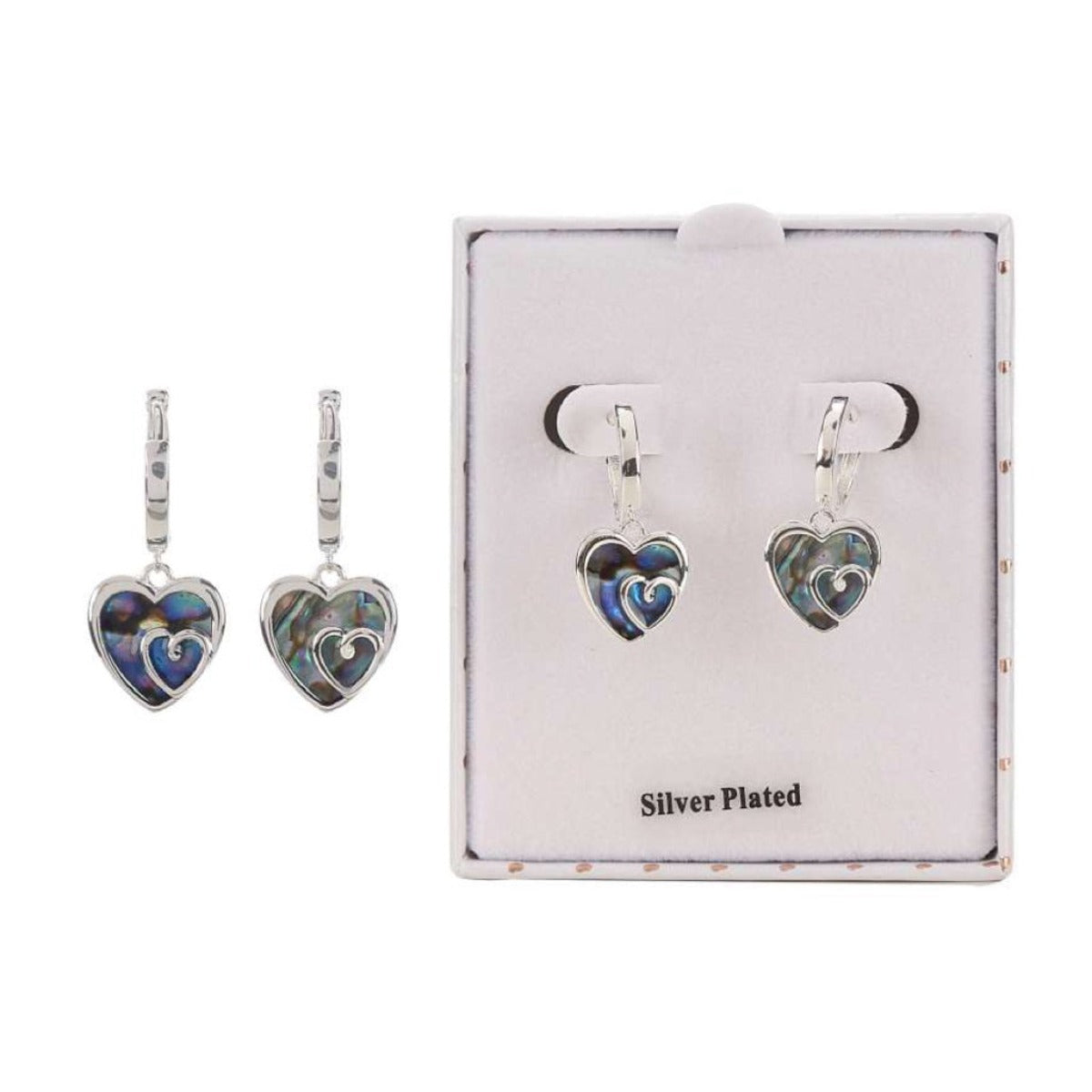 Two Heart Paua Huggie Earrings