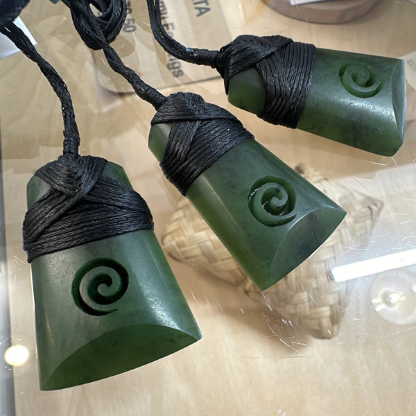 Pounamu Toki with Carved Koru Necklace