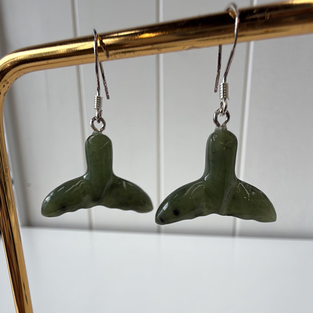 Greenstone Whale Tail Earrings 2cm