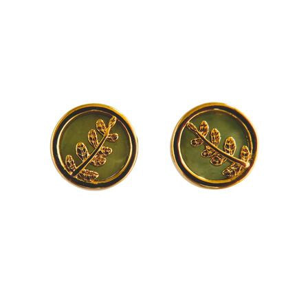 Round Pounamu and Gold Stud Earrings