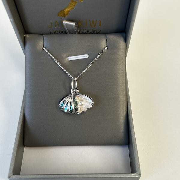 S/S & Paua Double Shell Pearl Necklace