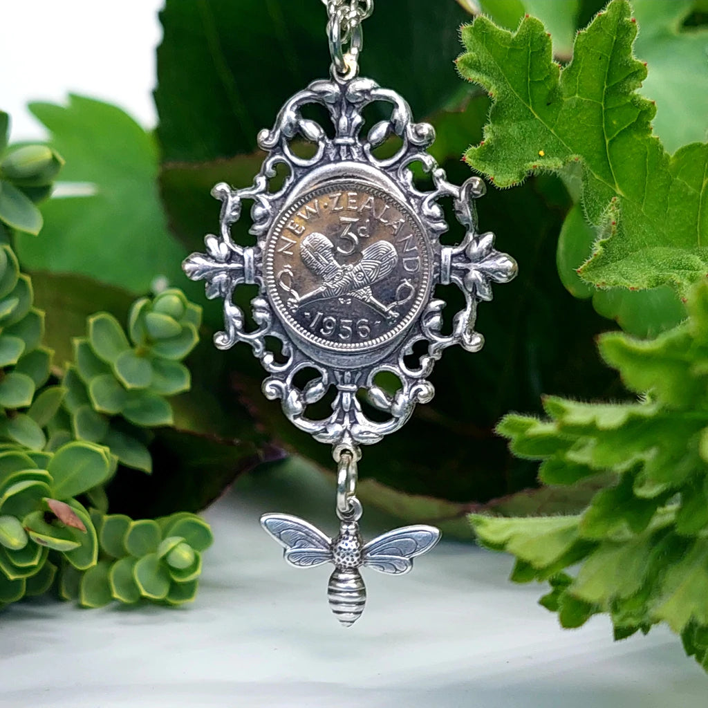 Threepence Coin Garden Frame Pendant - Silver