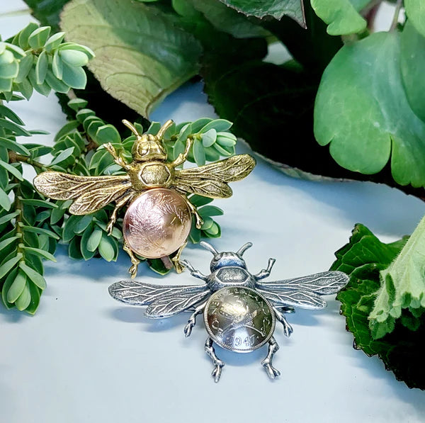 Honey Bee Brooch with NZ Coins