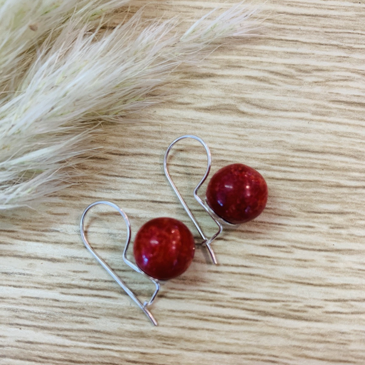Sterling silver and red coral drops